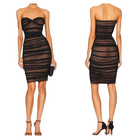 Norma Kamali Dresses & Skirts - Norma Kamali New Black Strapless Mesh Bodycon Midi Dress XS